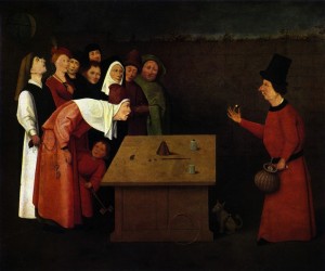 BOSCH, Hieronymus Le magicien, 1475-80 Oil on panel, 53 x 75 cm Musée Municipal, Saint-Germain-en-Laye (source: WGA)